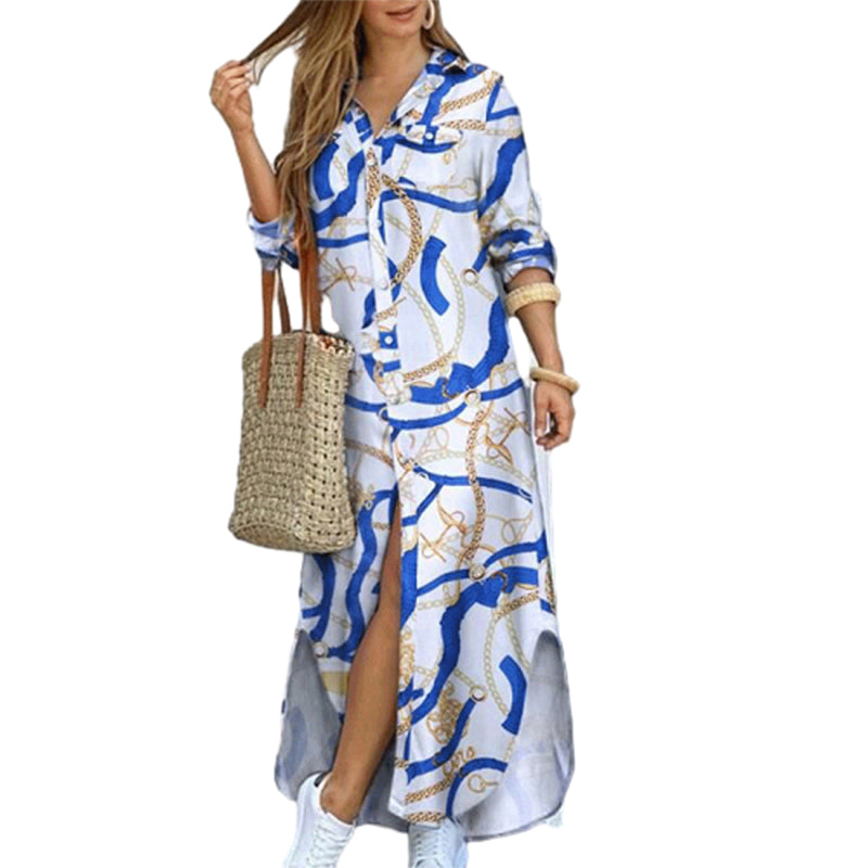 Mode bedrucktes sexy Kleid Blau