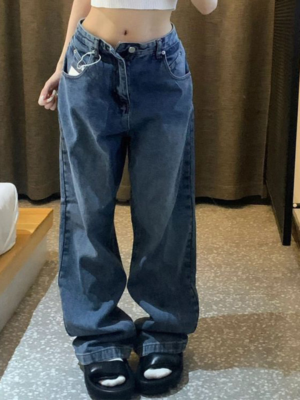 Blaue Vintage Boyfriend Jeans mit Geradem Schnitt