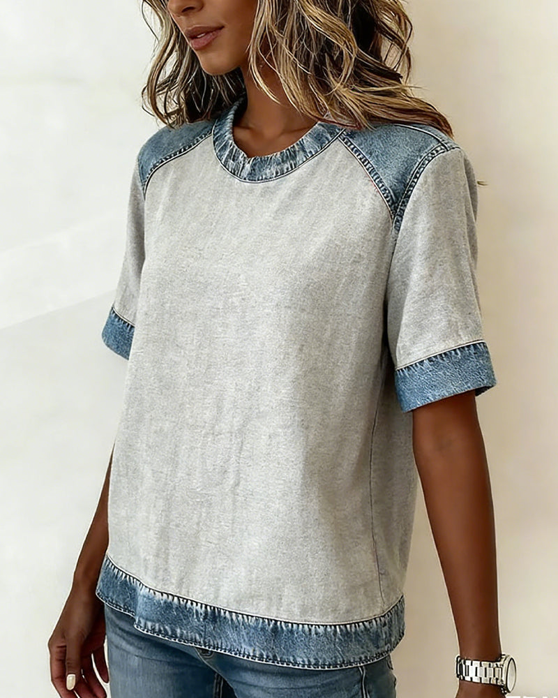 Top Denim Patchwork kurzärmlig