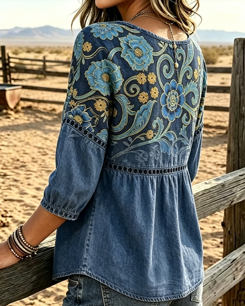 Bluse Hohl Aus Druck Vintage