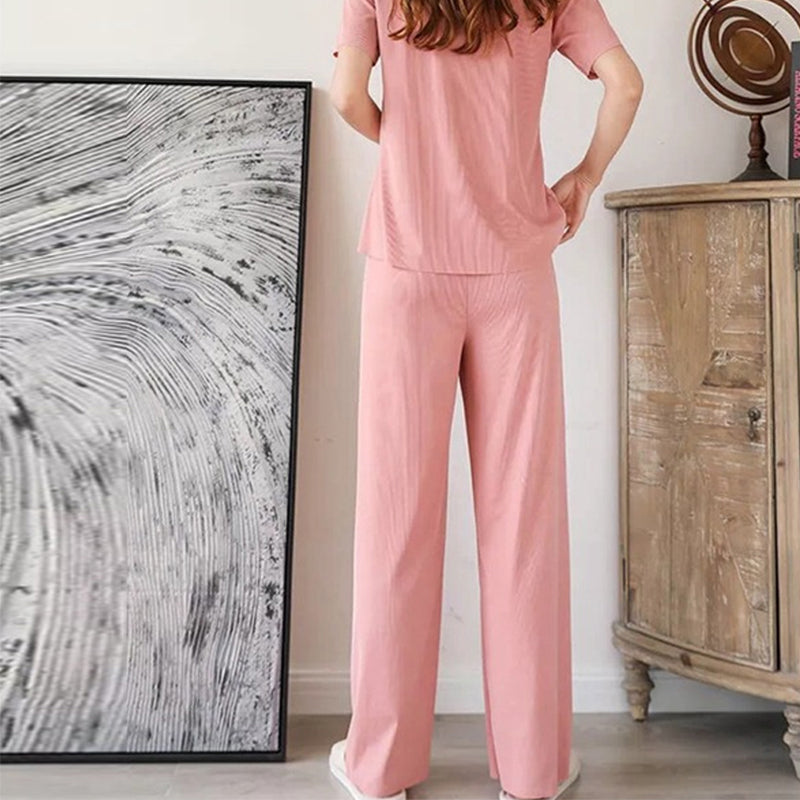 Bequemes Eisseide Kurzarm T-Shirt Zweiteiliges Set Pink