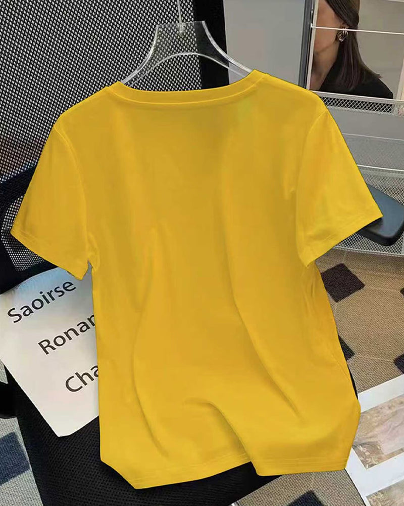 T-Shirt V-Ausschnitt Einfach Uni