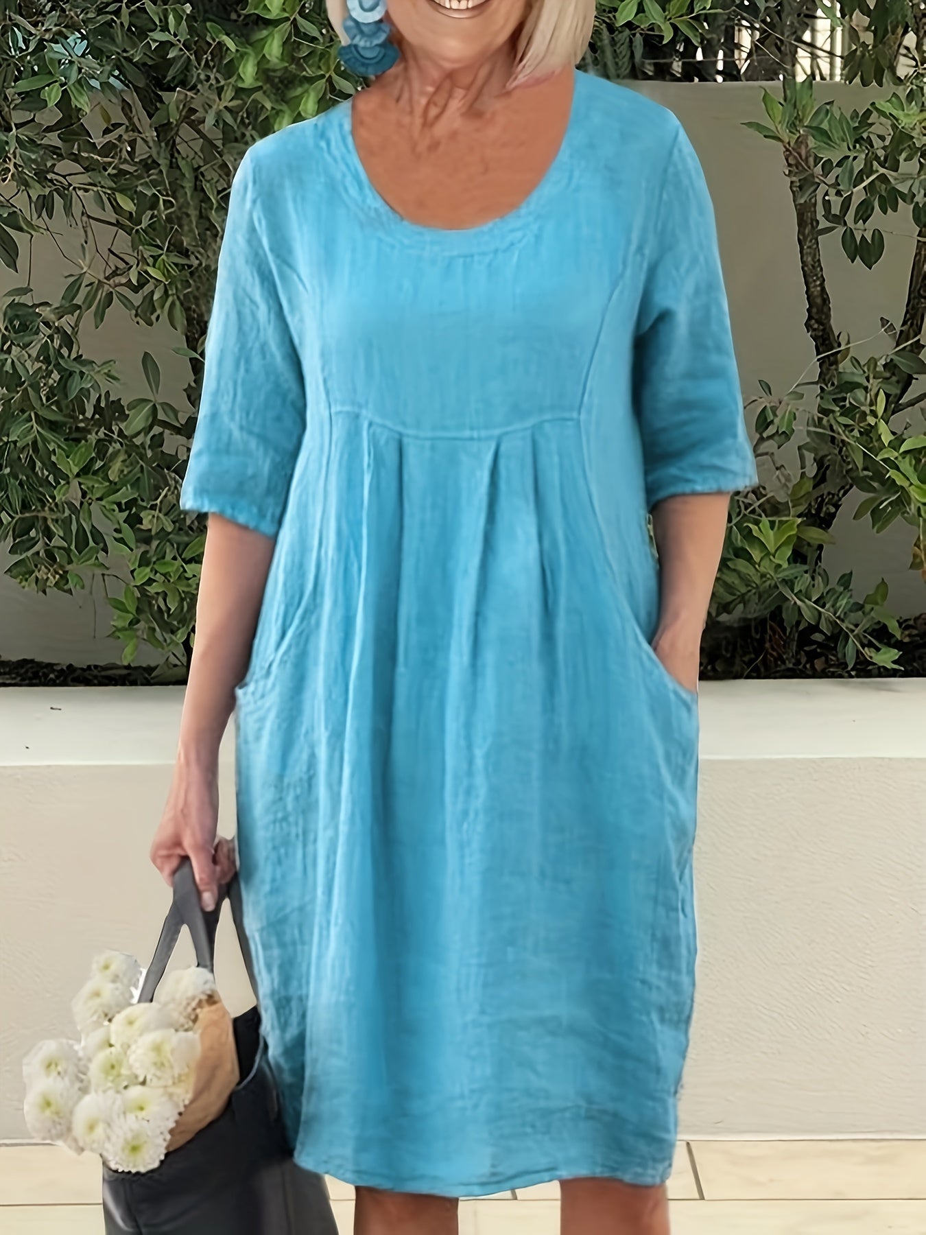 Grey linen dress with empire waist – Sophia