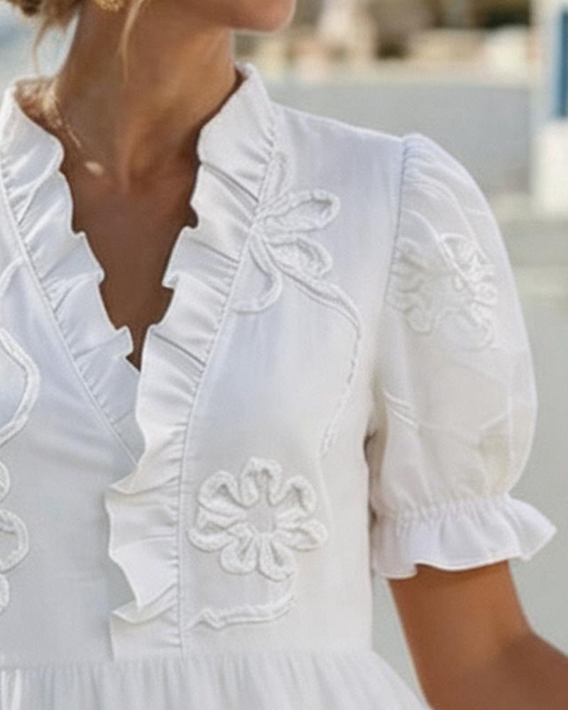 Kleid Puff Kurzarm 3D Blumig