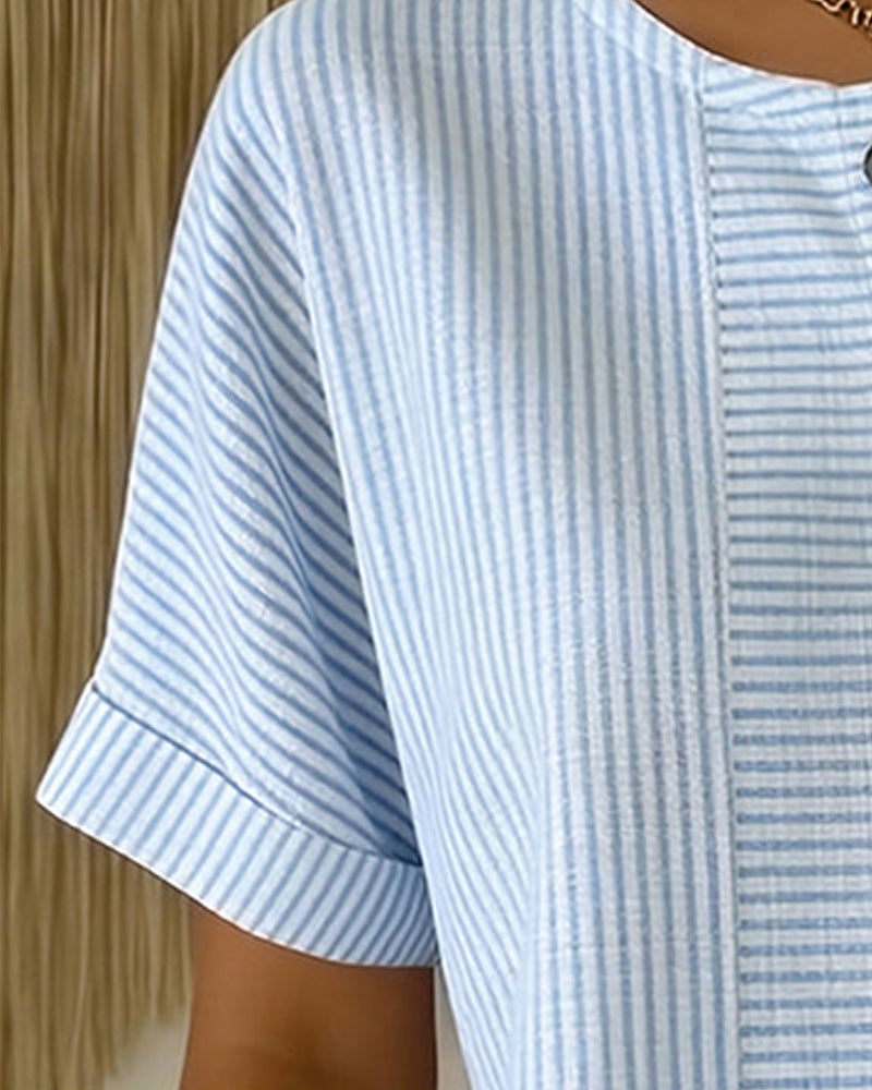 Bluse Gestreift Henley-Kragen Kurzarm