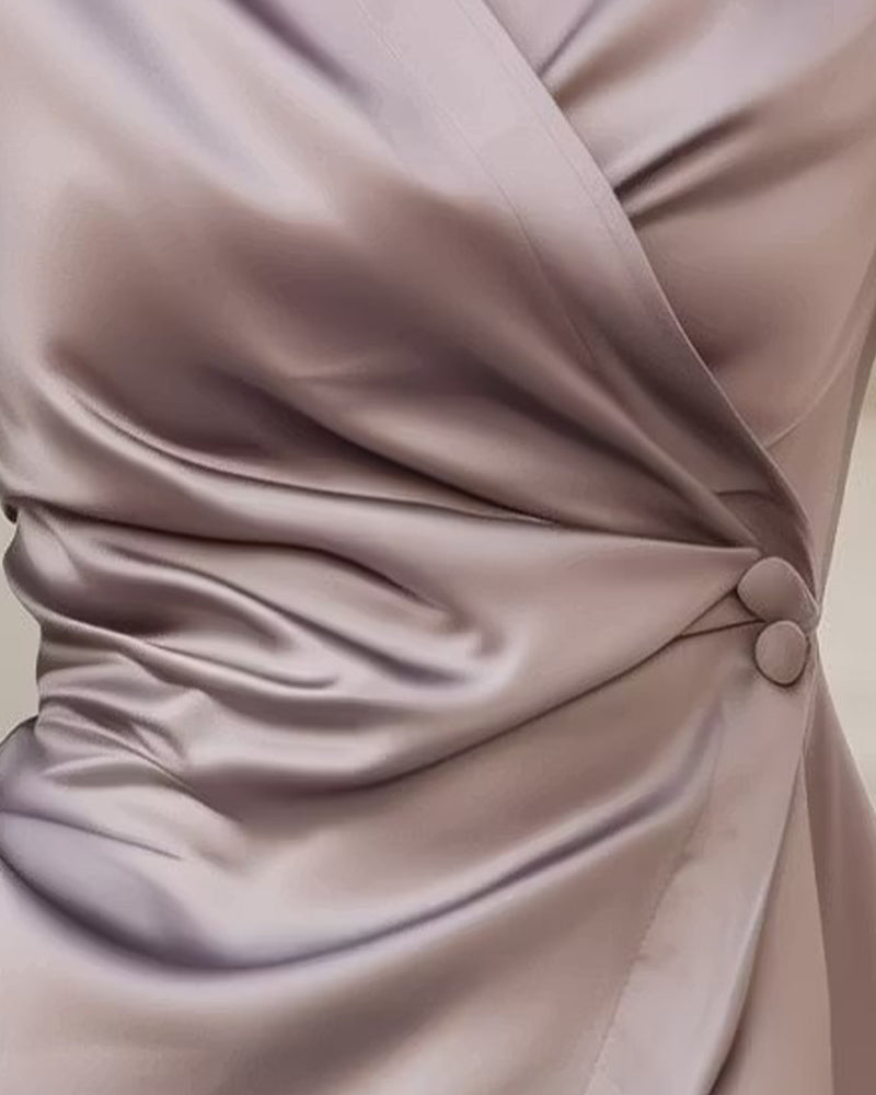 Top Revers Wickel Geraffte Taille Langarm