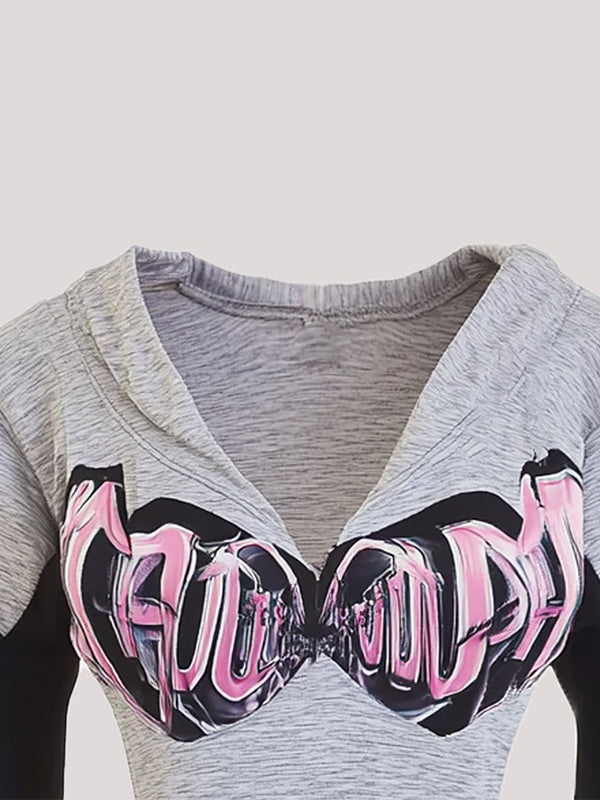 Retro Grauer Dunkler Print Oversized Hoodie