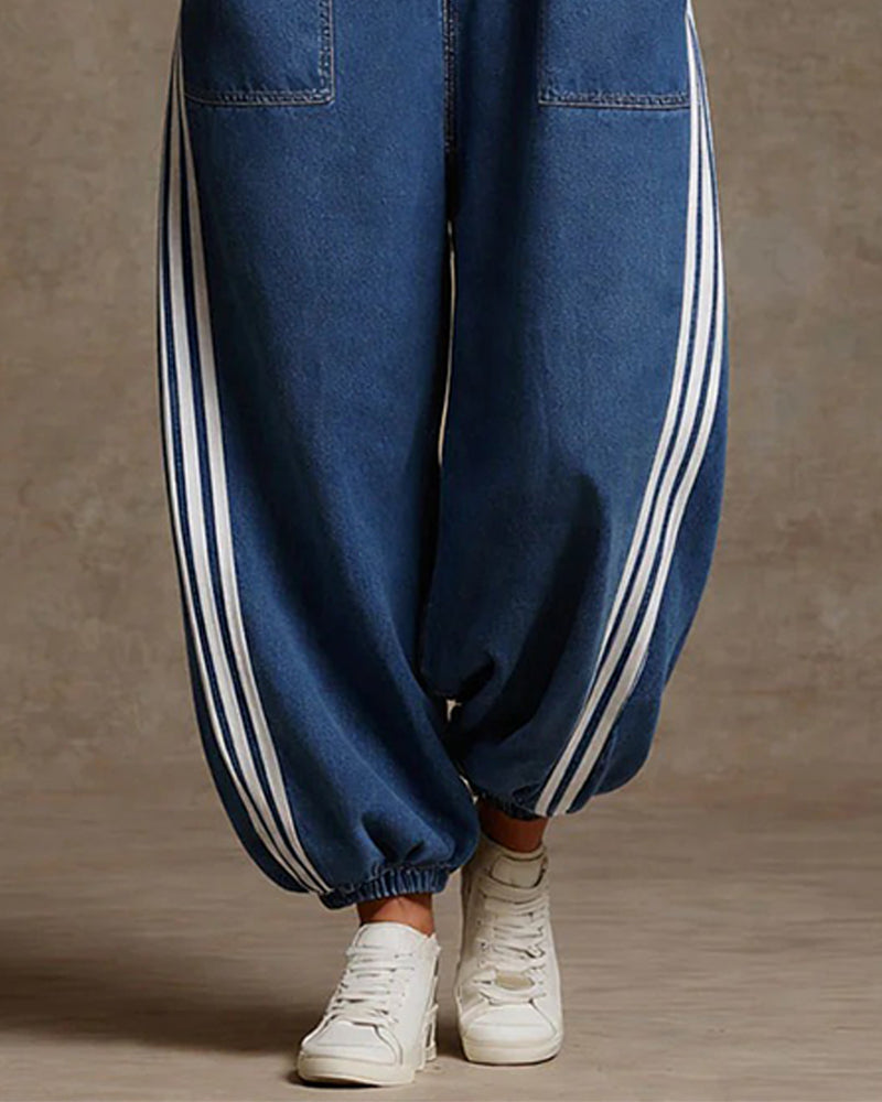 Overall Gestreift Ärmellos Denim