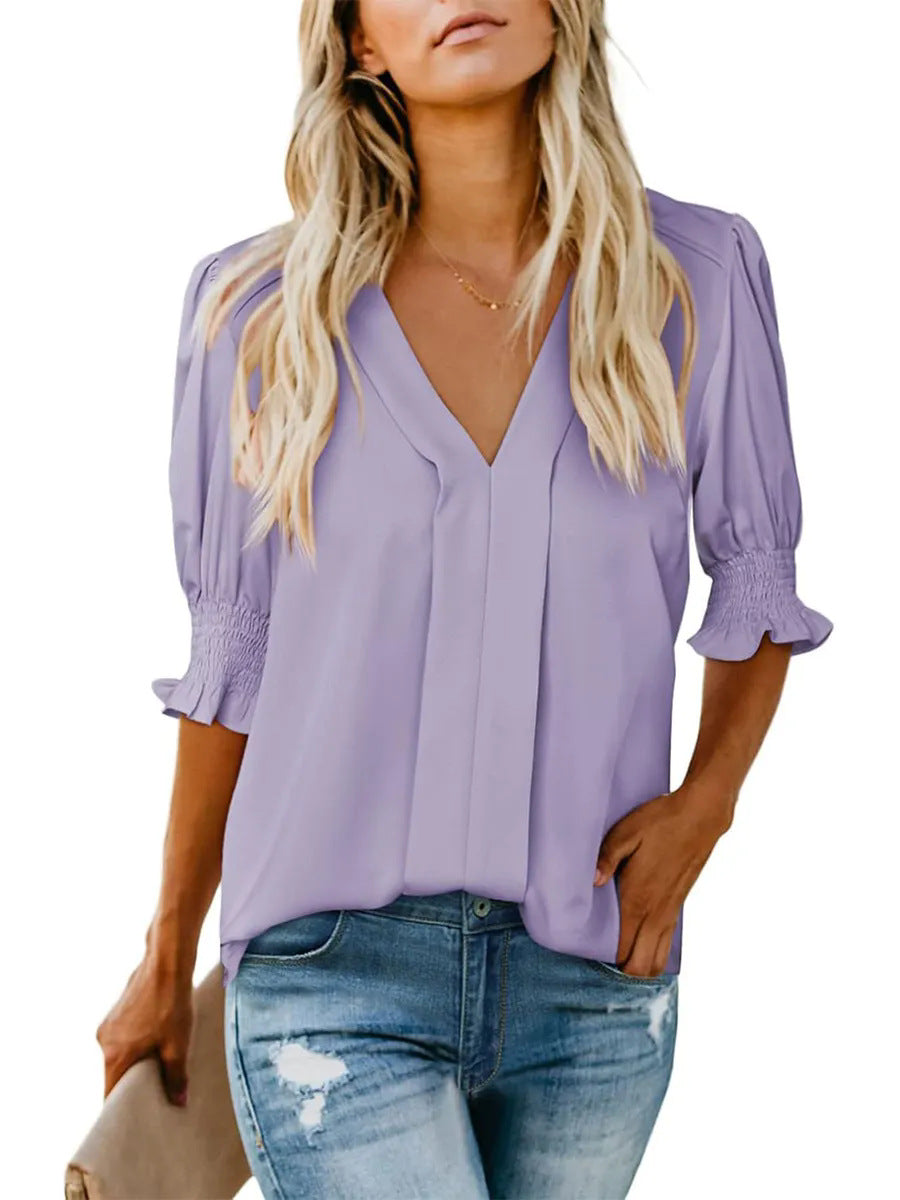 ✨Sonderpreis am letzten Tag!!💥Elegante Damenbluse mit V-Ausschnitt und Puffärmeln🌺