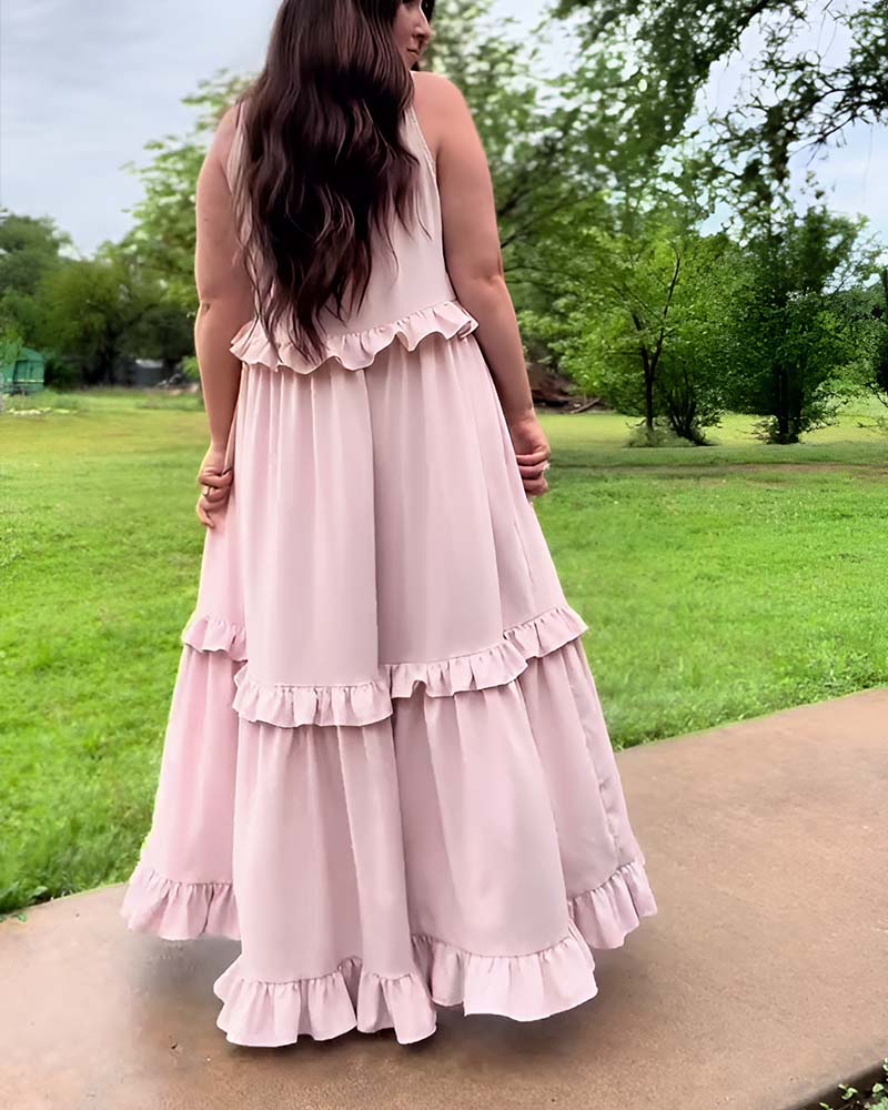 Langes Kleid Träger Rüschensaum