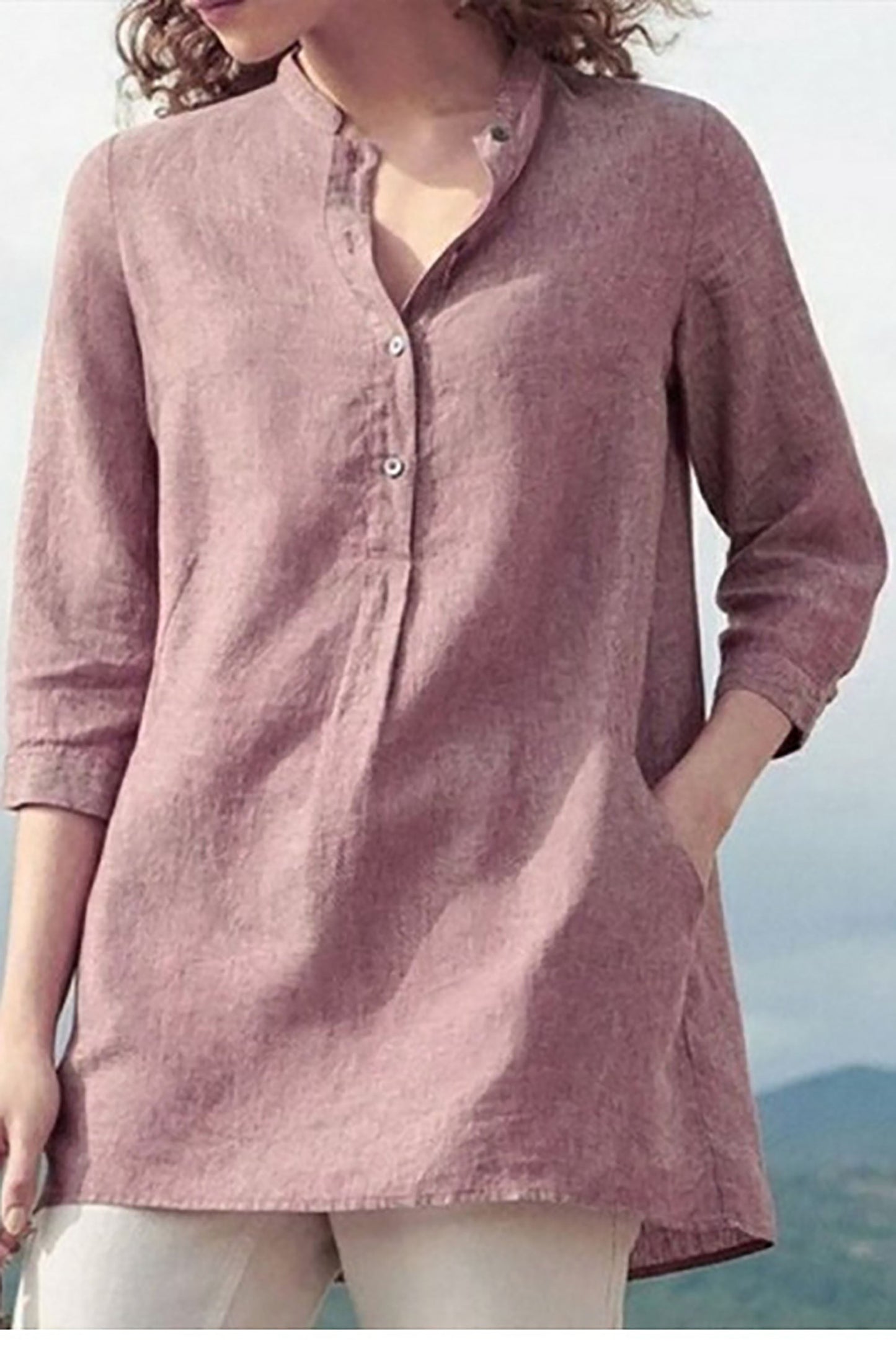 Ladies tunic with half button placket