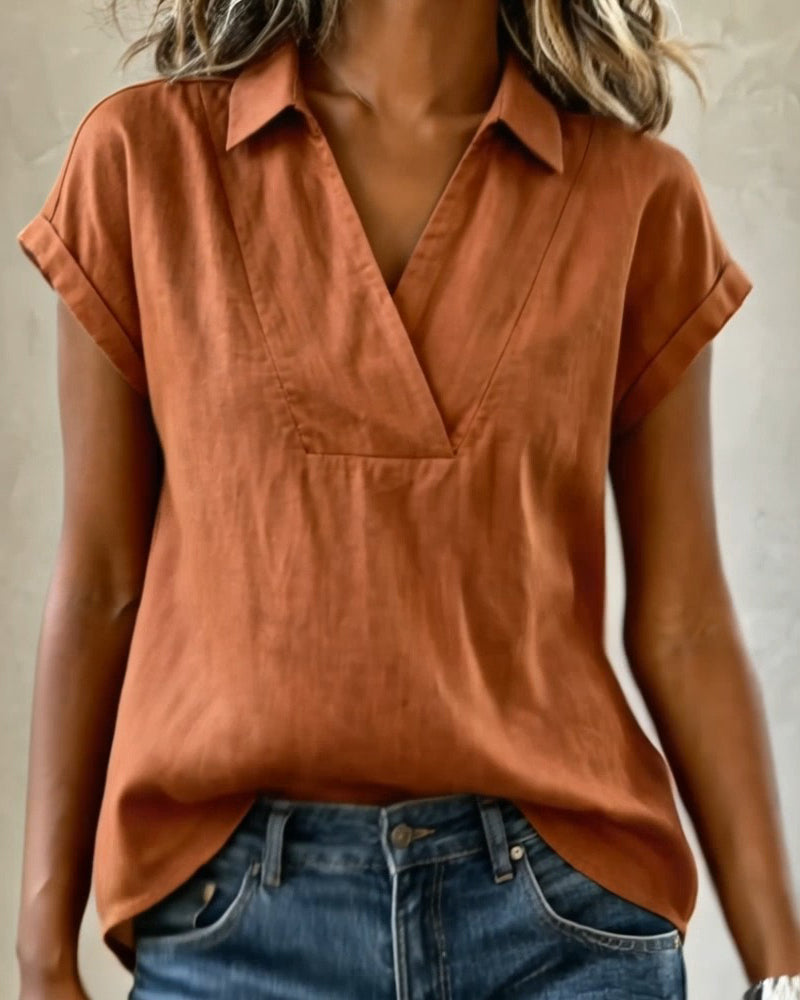 Bluse Unifarben Kurzarm locker
