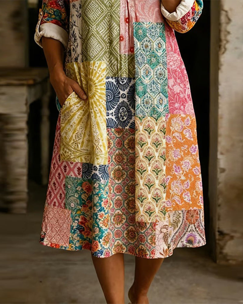 Kleid Patchwork Druck