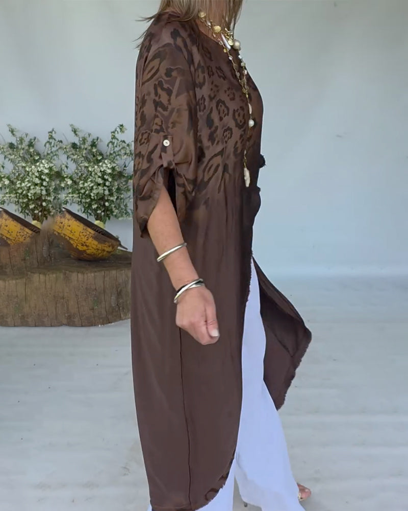 Bluse mit Leopardenmuster Ombré lang