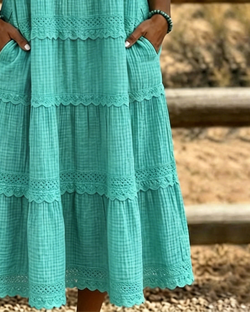 Kleid Ärmellos Revers Einfarbig Gestuft