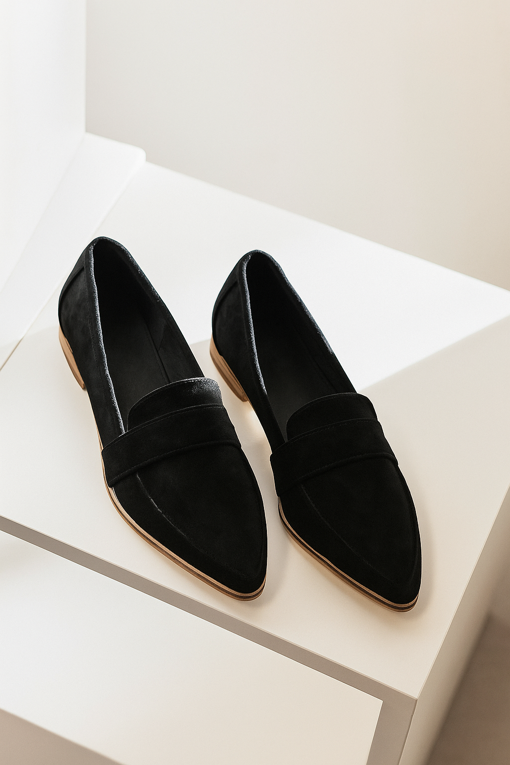 Preppy low-heeled pointed-toe suede shoes