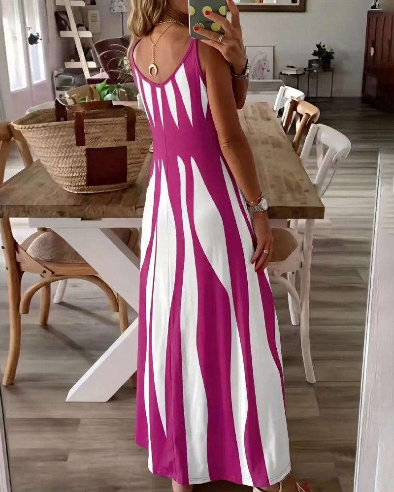 Kleid Gestreift Patchwork Träger V-Ausschnitt