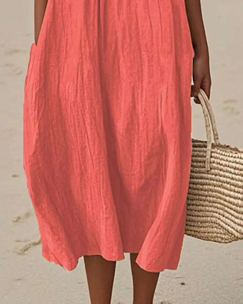 Kleid Pünktchen Rundhalsausschnitt Ärmellos