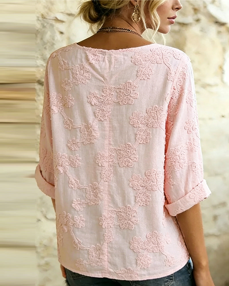 Bluse 100% Baumwolle V-Ausschnitt Blumenprint 3/4-Arm
