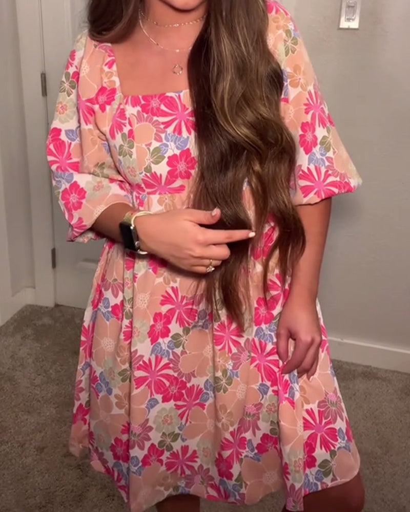 Kleid Quadratischer Ausschnitt Puffärmel Babydoll