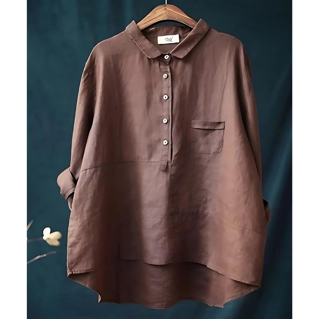 Dark blue ladies vintage long sleeve blouse - Rosanna