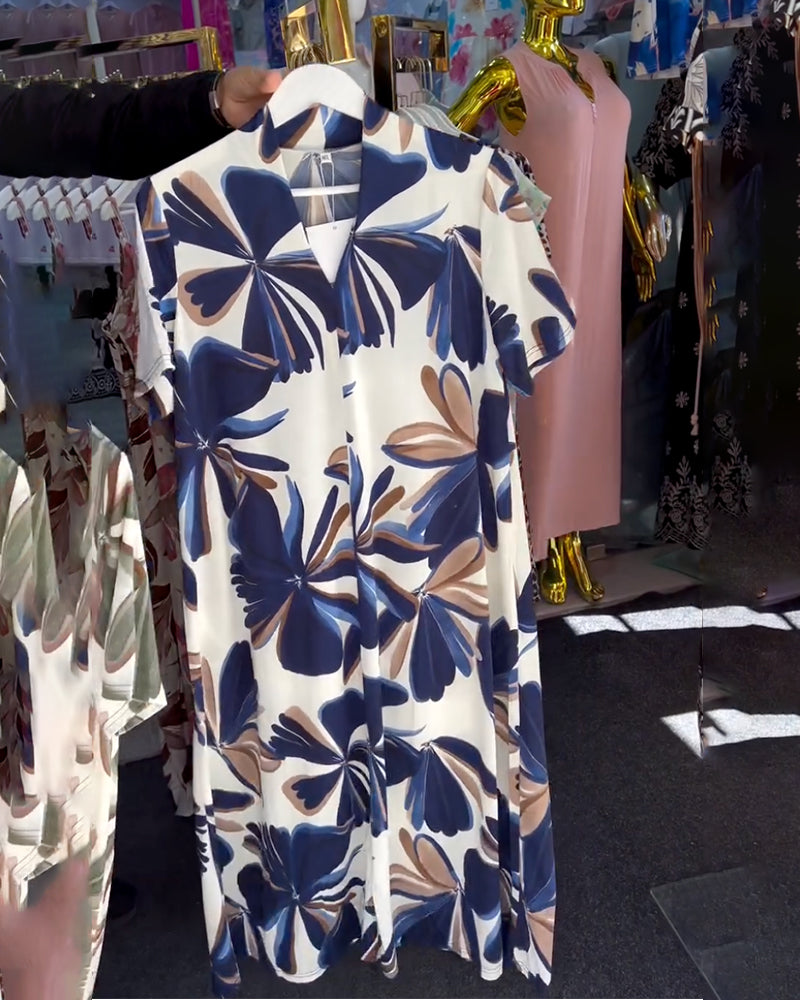 Kleid Elegant Blumen Druck Ärmellos