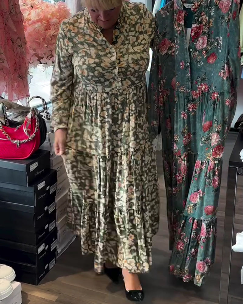 Kleid Langarm Gedruckt Casual