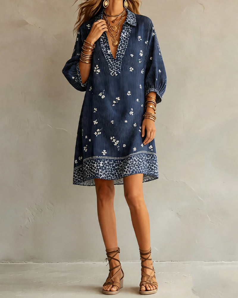 Kleid Dreiviertel Laterne Ärmel Druck