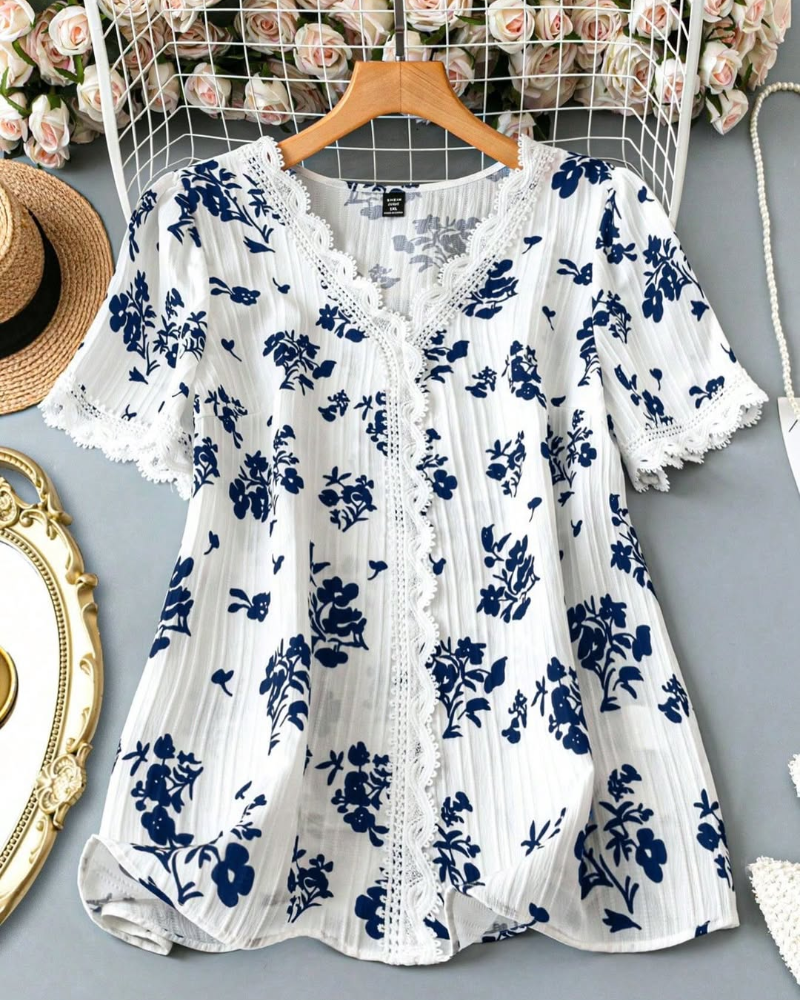 Bluse Kurzarm Frisch Floral
