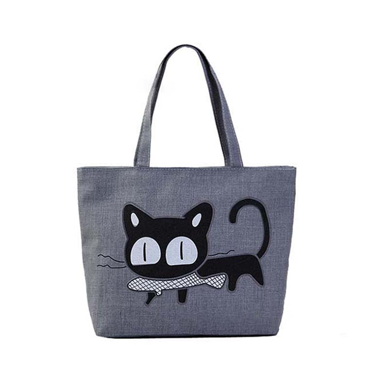 Cartoon-Katze-Segeltuchtasche Grau