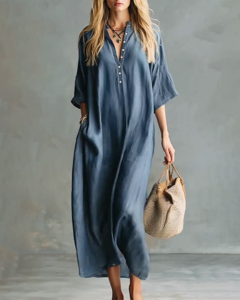 Kleid Casual Lockeres Hemd Lang