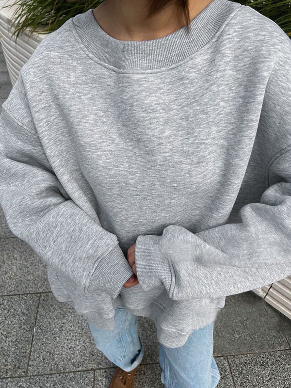 Vintage Unifarbene Vielseitige Lockere Polar Fleece Sweatshirts