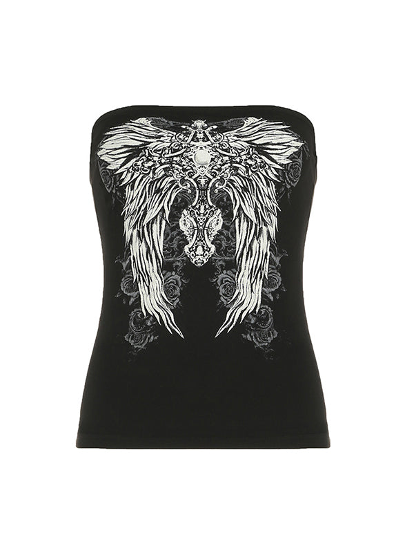 Black Y2k Wings Print Customizable Bandeau Top