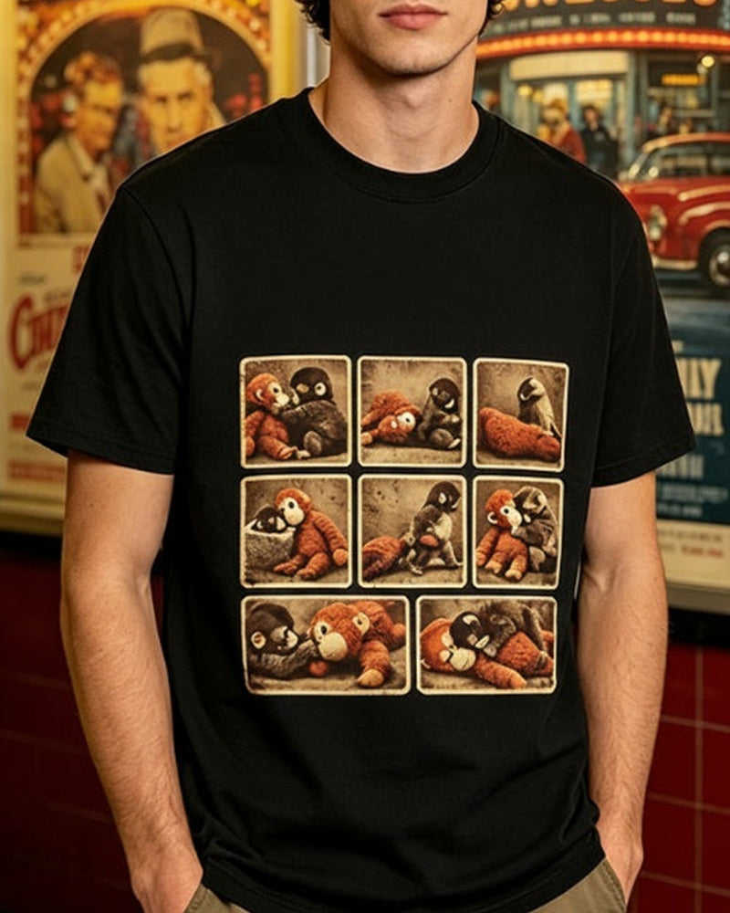 T-Shirt Vintage Affenprint Kurzarm