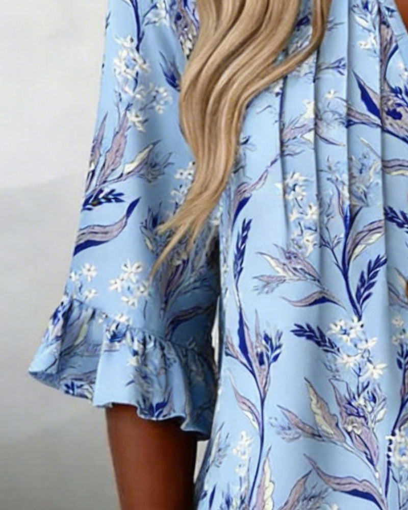 Bluse Mit Botanischem Print Und Rüschenärmeln