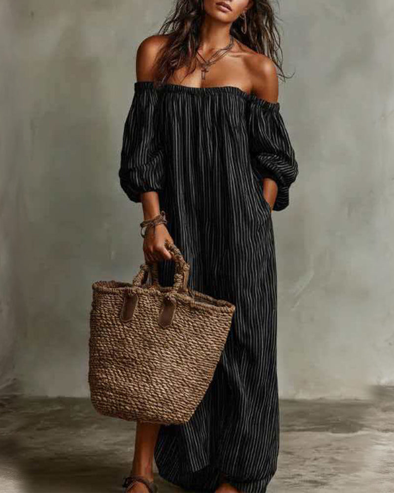 Kleid Locker Off-Shoulder Gestreift