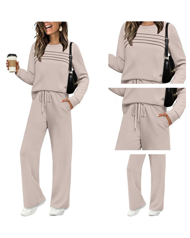 Set Damen Rundhalsausschnitt Top und Bundhosen mit Kordelzug
