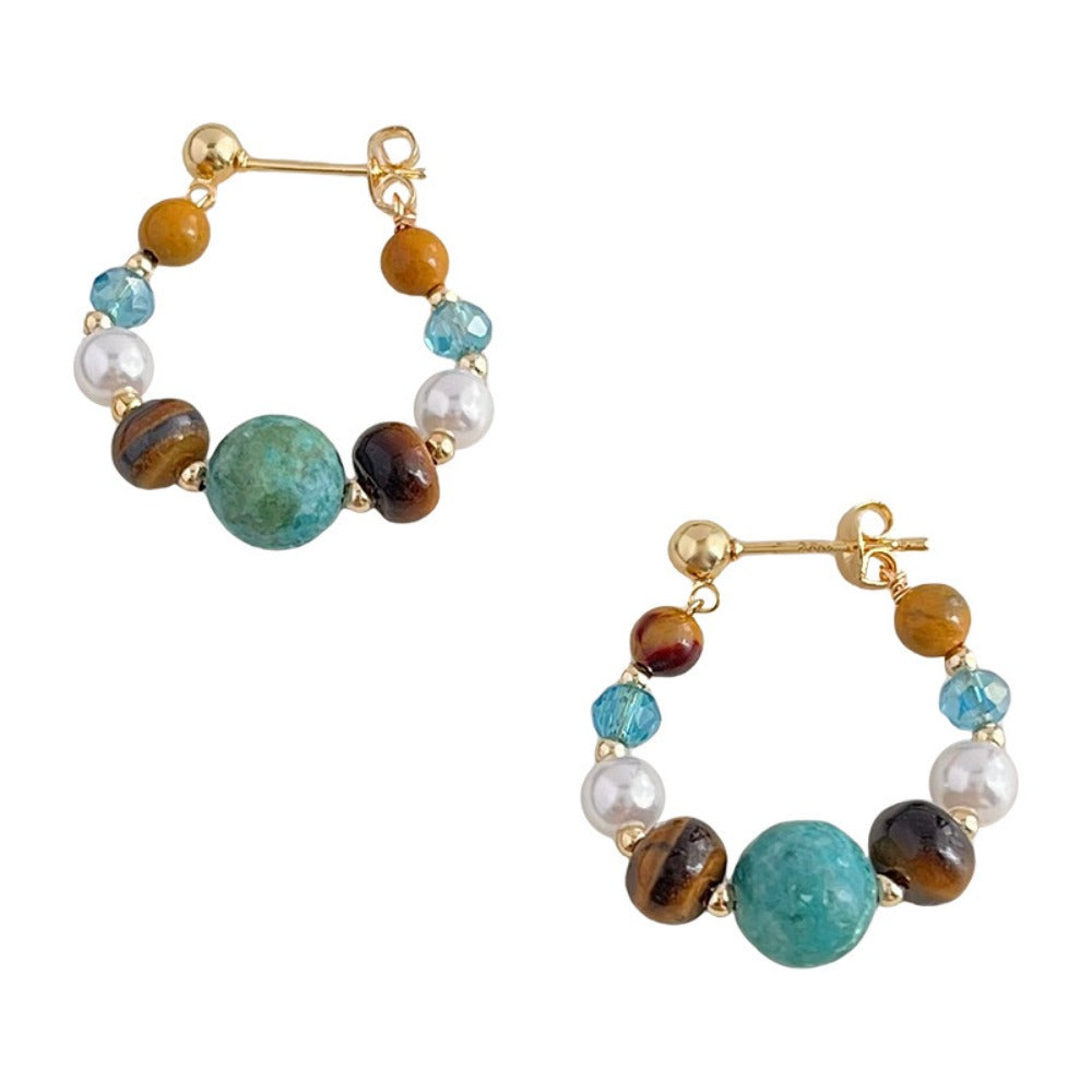 Turquoise Multicolor Natural Stone Hoop Earrings for Women - Annamaria