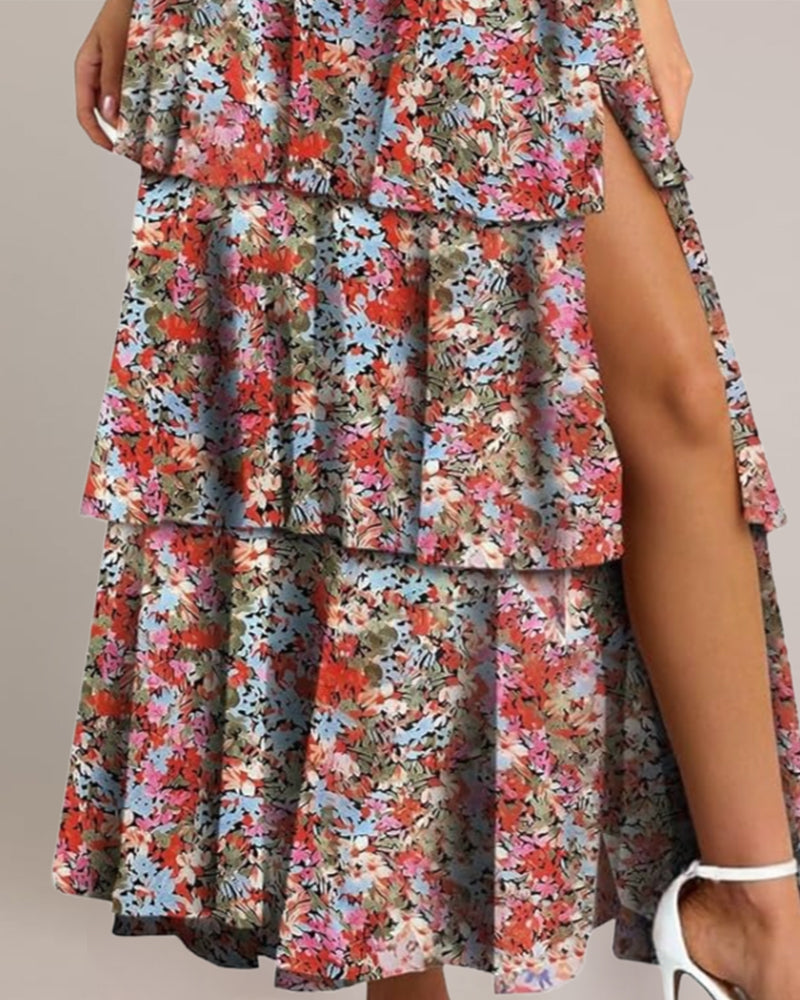 Maxi-Kleid mit V-Ausschnitt und gebundener Taille