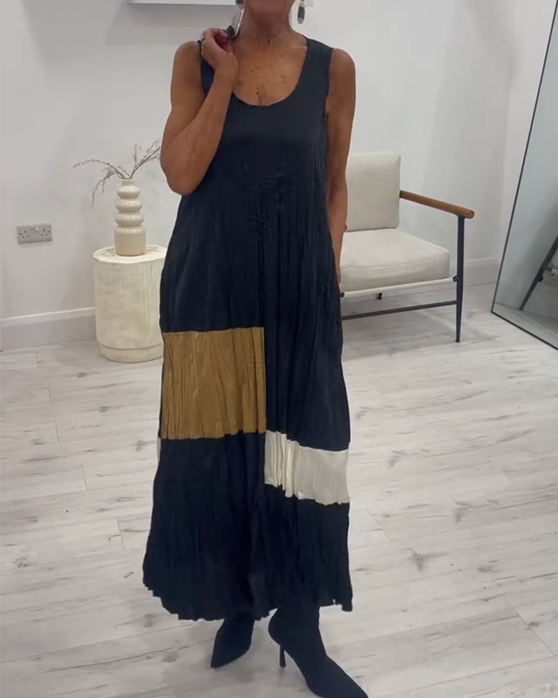 Kleid Ärmellos Kontrast Plissiert