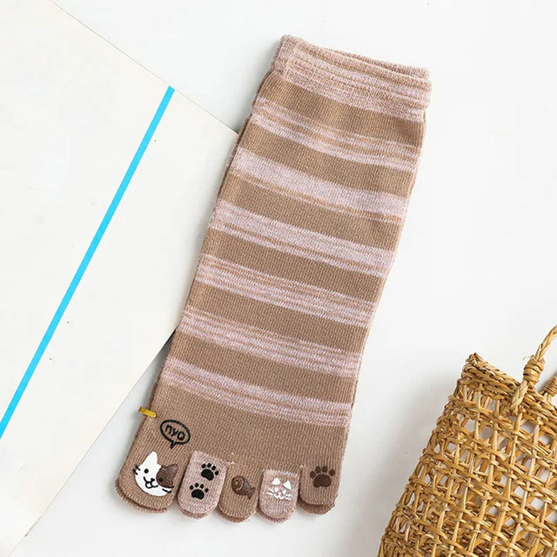 Lässige Gestreifte 5-Finger-Socken Khaki