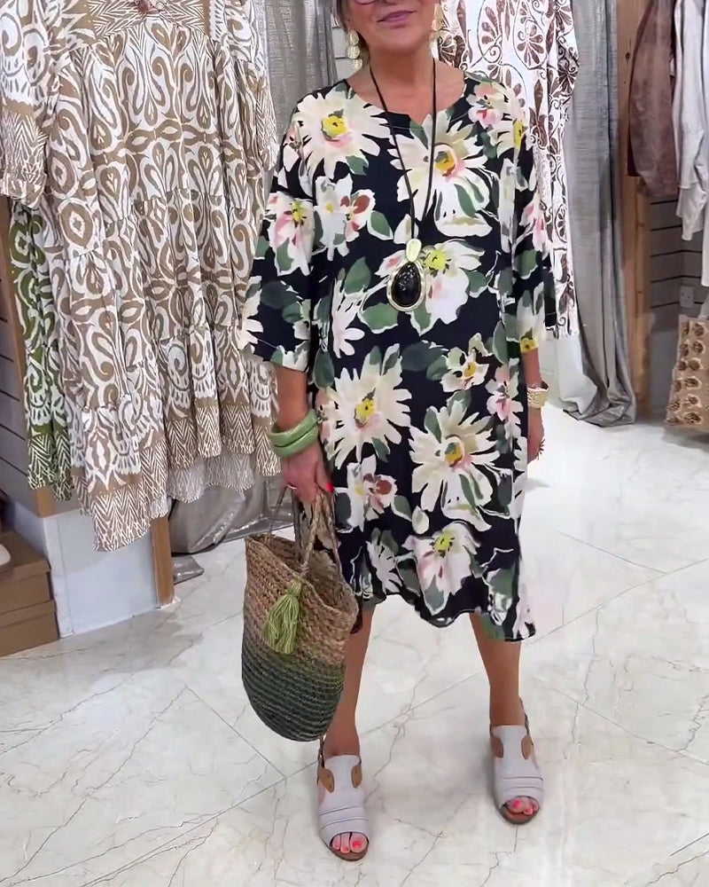 Kleid Gänseblümchen Print Loose Fit Lässig