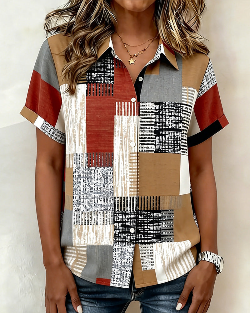 Bluse Farbblock geometrisch kurzärmelig