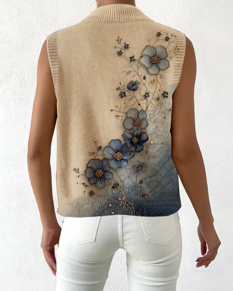 Pullover Aquarell Blumenmuster Ärmellos