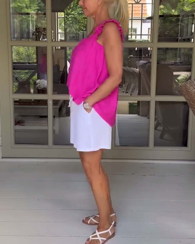 Einfarbiges, plissiertes, ärmelloses Freizeittop