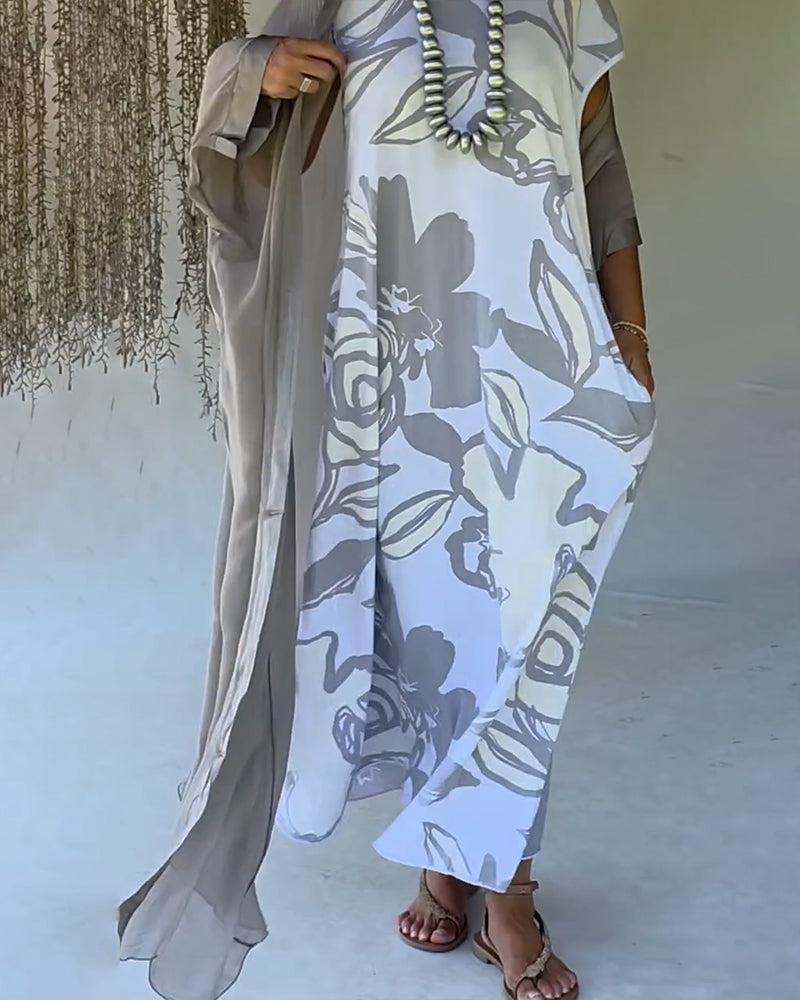 Kleid Abstrakt Blumendruck Ärmellos