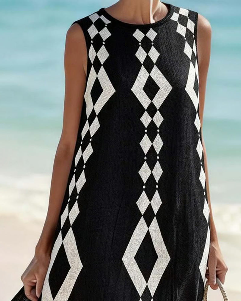 Kleid Ärmellos Diamantmuster Locker