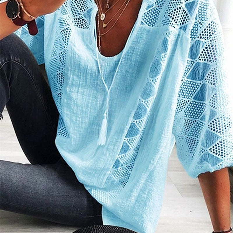 Damen Spitze Einfarbig Spleißtop Blau