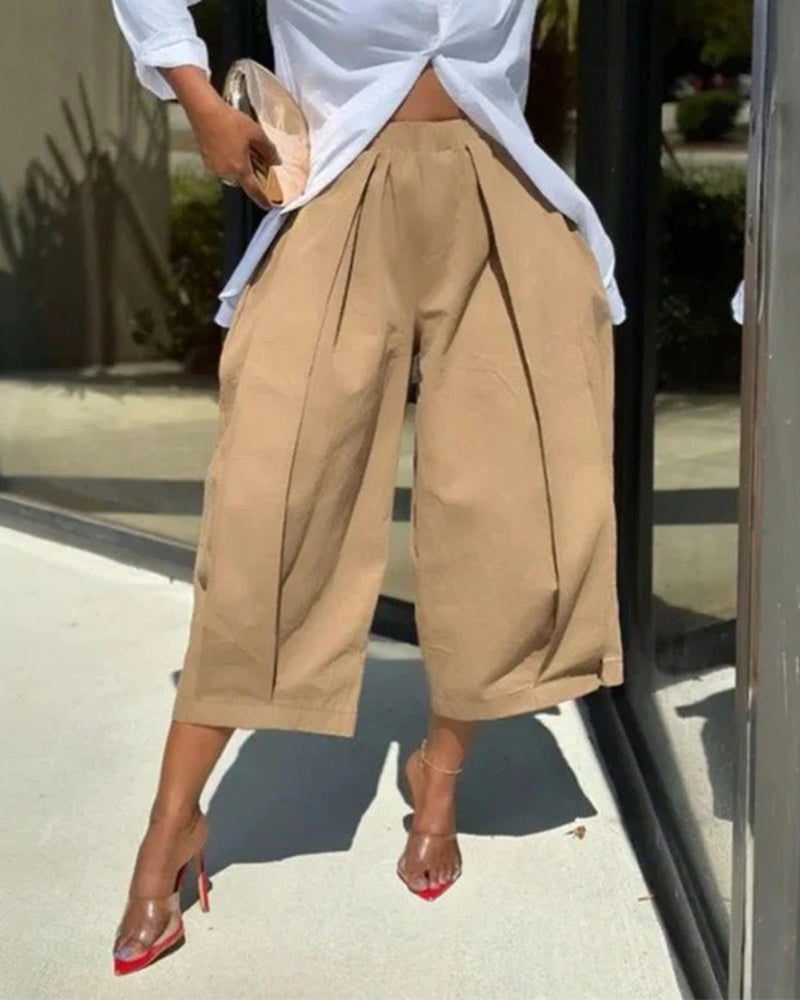 Hose Unifarben Elastischer Bund Tulpen-Saum Cropped