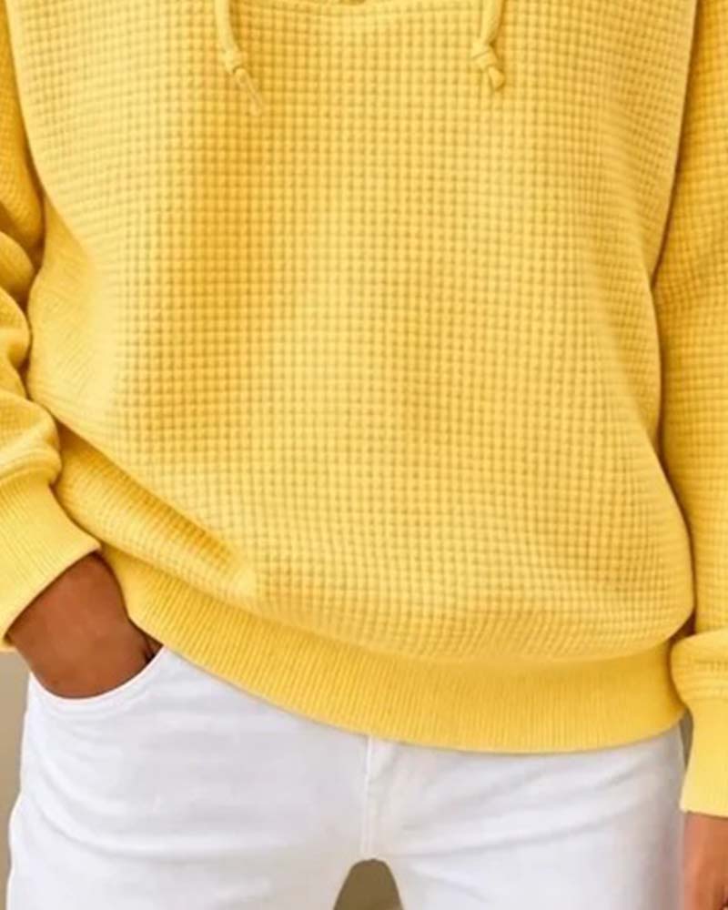 Sweatshirt Waffel Kordel Halbreißverschluss